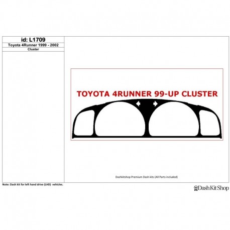 Plaques décoratives en imitation bois, carbone, aluminium pour Toyota 4 Runner 1999-2002. Lot L1709.