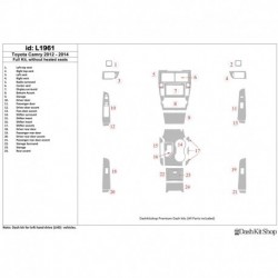 Zierleisten des Innenraums mit Holz-, Carbon-, Aluminiumimitation für Toyota Camry 2012-UP. Satz L1961.