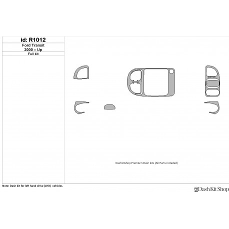 Zierleisten des Innenraums mit Holz-, Carbon-, Aluminiumimitation für Ford Transit 2000-Up. Satz R1012.