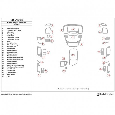 Декоративные накладки салона для Buick Regal 2011-UP. Комплект L1964.
