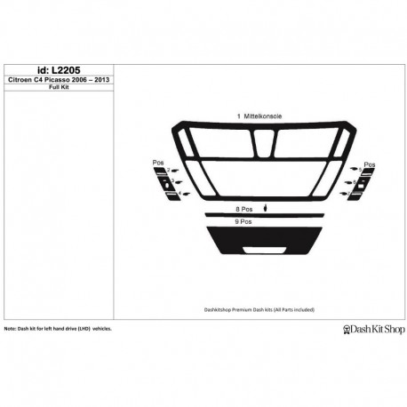 Dash trim kit wood and carbon Citroen C4 Picasso 2006-2013. Set L2205.