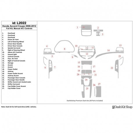 Dash trim kit wood and carbon Honda Accord 2008-2012. Set L2022.