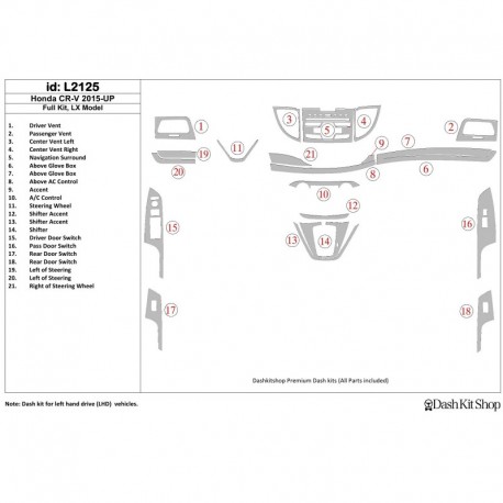 Dash trim kit wood and carbon Honda CR-V 2015-UP. Set L2125.