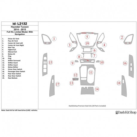 Dash trim kit wood and carbon Hyundai Tucson 2014-UP. Set L2132.