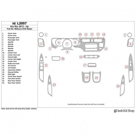 Dash trim kit wood and carbon KIA Rio 2012-UP. Set L2007.